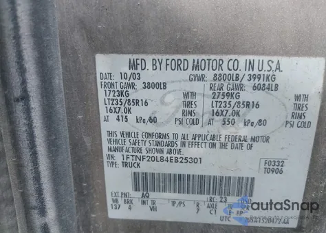 2004 Ford F250 Xl/Xlt from USA, damaged, VIN 1FTNF20L84EB25301